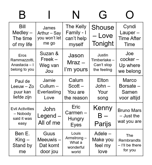 Wedding songs Swingo! Bingo Card