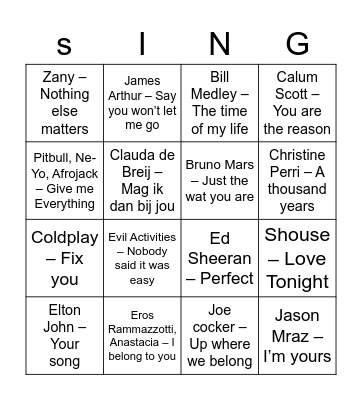ZF - Wedding Songs Swingo Bingo Card