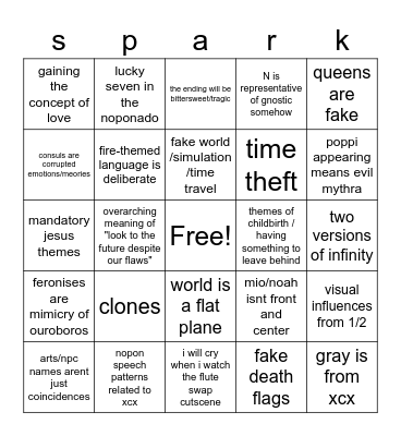 apollog doming me in the fucing head with the gift of prophecy (all of my prerelease theories) (now that i've completed the game) Bingo Card