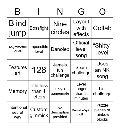 Level Request Bingo Card