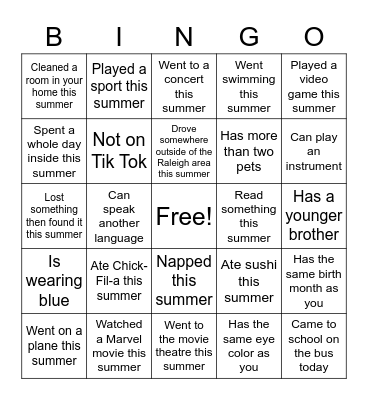 Find a Classmate who... Bingo Card