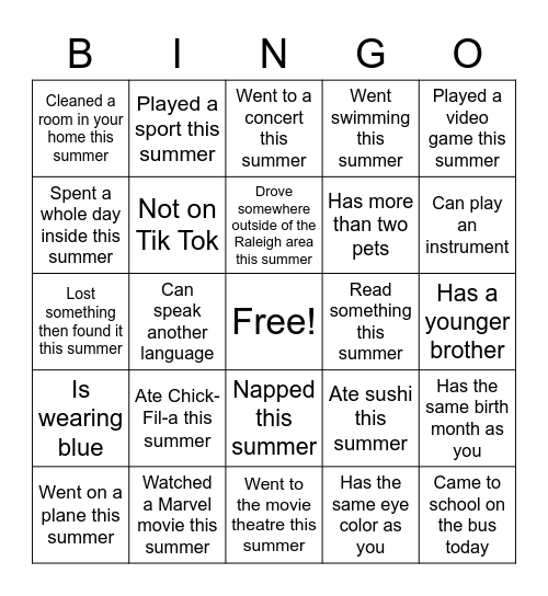 Find a Classmate who... Bingo Card