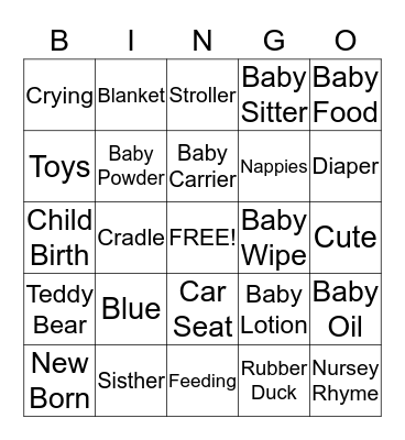 Baby Shower Bingo Card