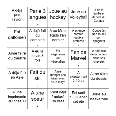 Bingo de la rentrée! Bingo Card