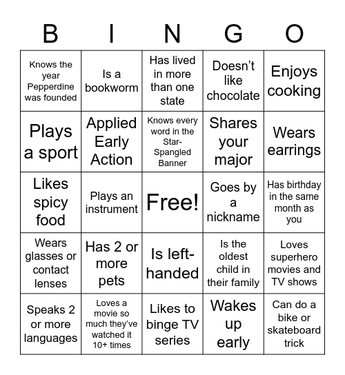Find Someone Who... Bingo Card