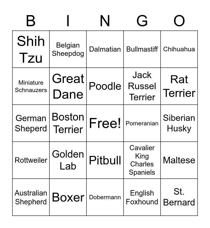 Doggie Bingo Card