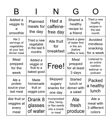 Nutrition Bingo 2025 Bingo Card