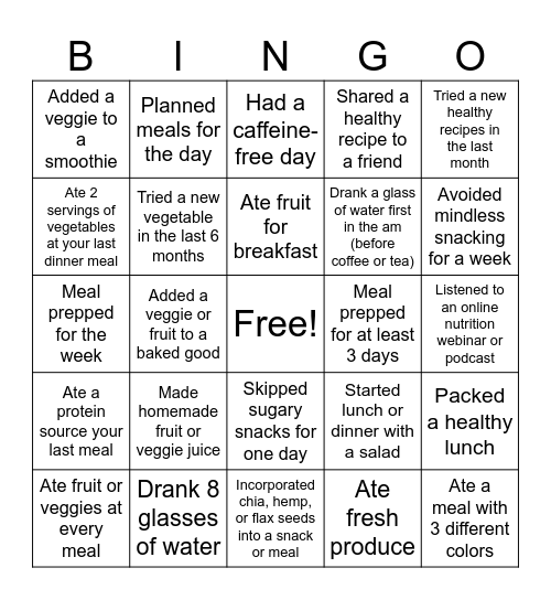 Nutrition Bingo 2025 Bingo Card