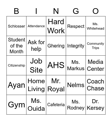 AHS 2022-2023 Bingo Card