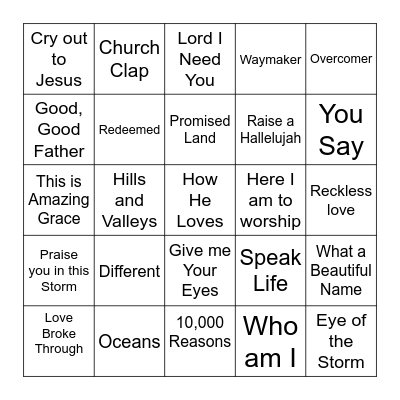 SONGS OF PRAISE Bingo Card