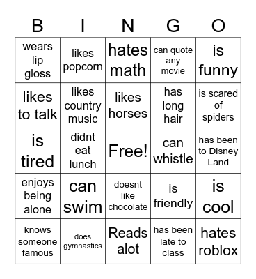Find Someone Who Bingo Card