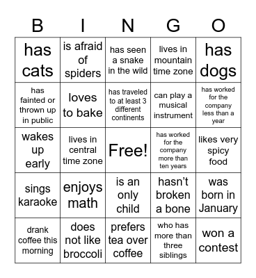 Find Someone Who Bingo Card