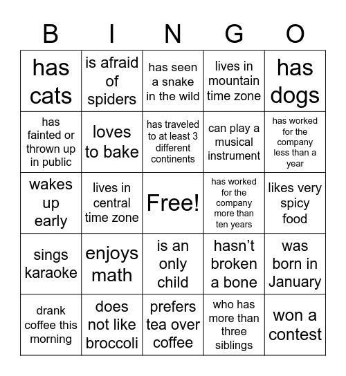 Find Someone Who Bingo Card