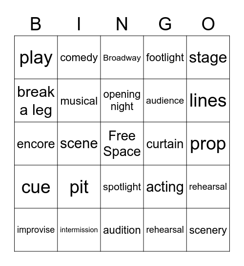 Broadway Bingo Card