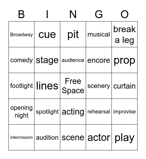 Broadway Bingo Card