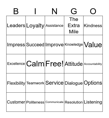 Customer Service Bingo Card