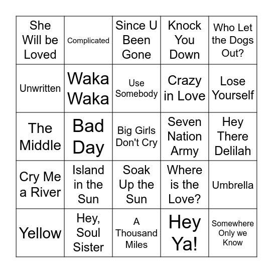 HITS OF THE 2000's Bingo Card