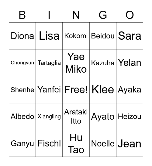 Genshin Bingo Card