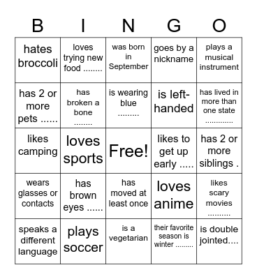 CG People Bingo Card