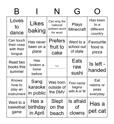 BINGO to Meet You! Bingo Card