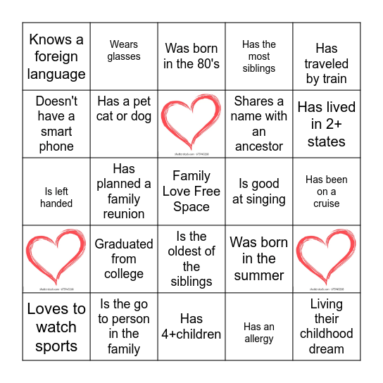 Family Reunion Bingo Card