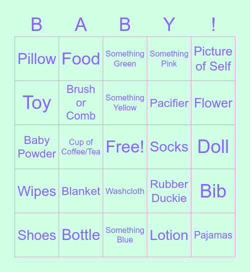 Baby Shower Bingo Card