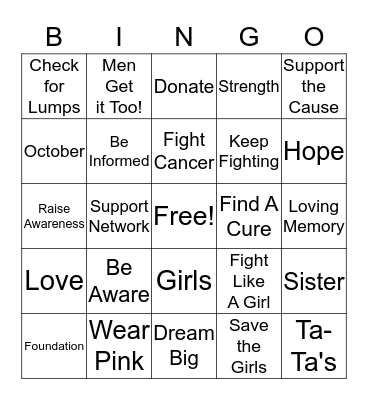 Making Strides Against Breast Cancer Bingo Card