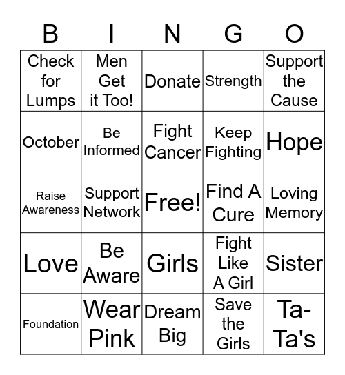 Making Strides Against Breast Cancer Bingo Card