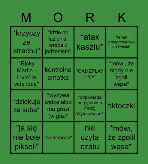 Morkiniary Morka Bingo Card