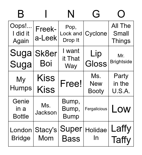 90's/2000's Hits Bingo Card