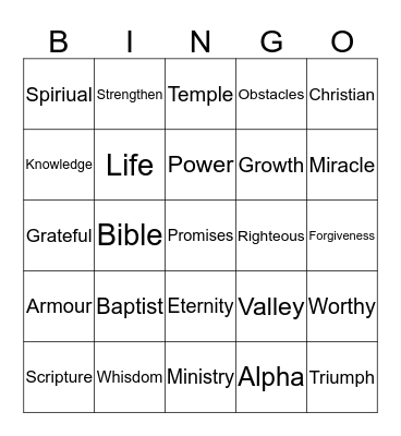 Shekinah Bingo Card