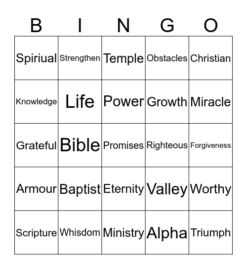 Shekinah Bingo Card