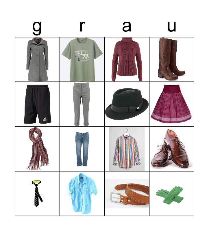 die Kleidung Bingo Card