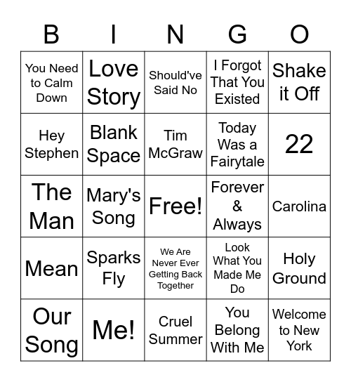T-Swift Bingo Card