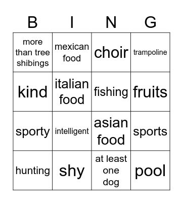 hannah Bingo Card