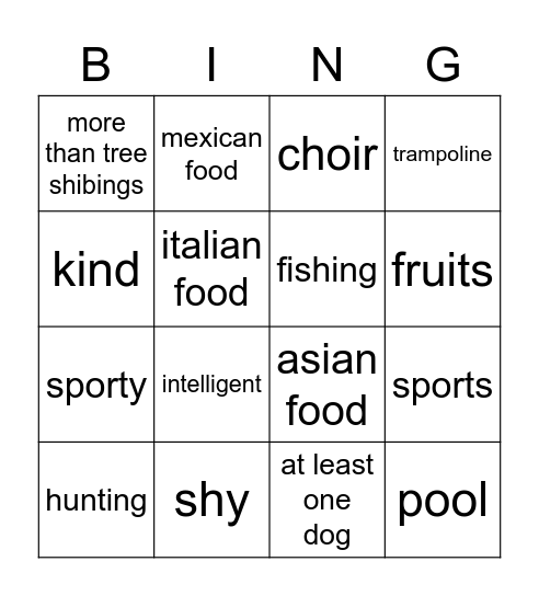 hannah Bingo Card