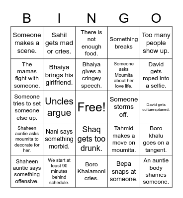 Wedding Bingo Card