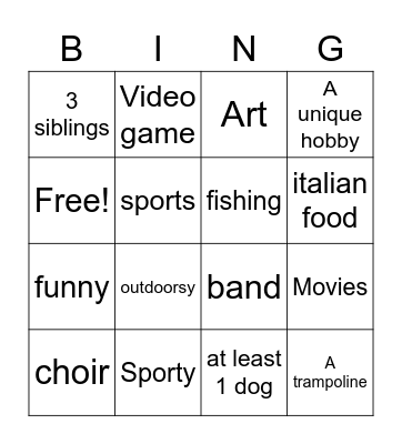 Zack Bingo Card