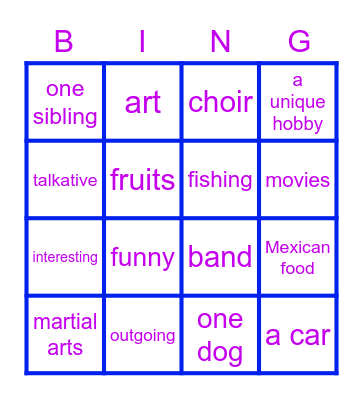 Londons Bingo Card