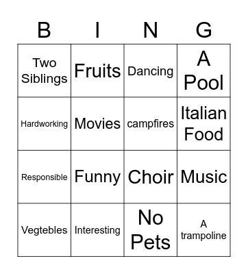 Reece Bingo Card