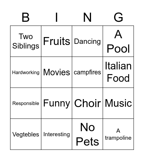 Reece Bingo Card
