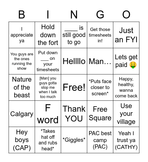 Untitled Bingo Card