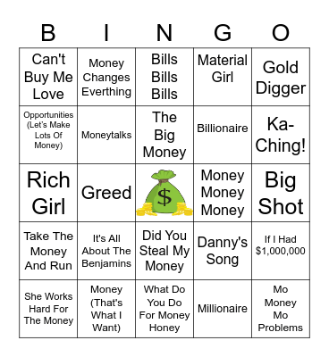 All About The Money Bingo Card