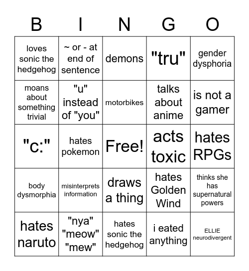 Ellie Bingo Card