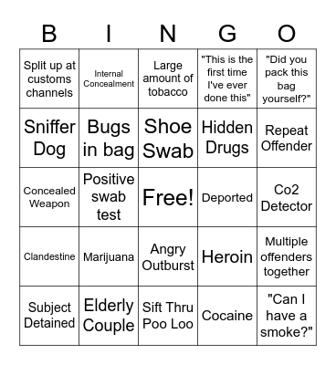 Customs TV Show Bingo Card