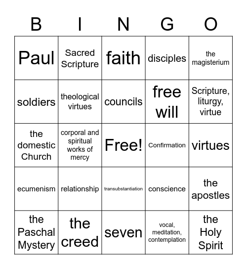 Religion Bingo 8thm Bingo Card