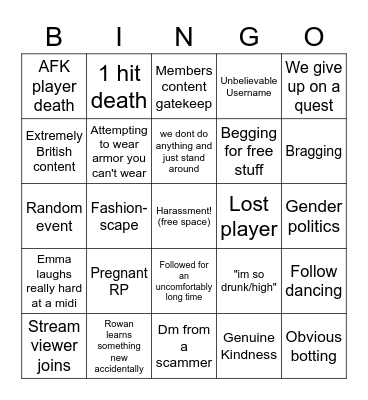 f2p bingo Card