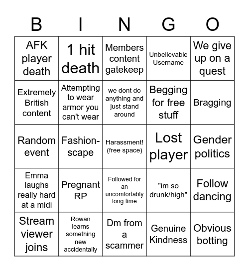 f2p bingo Card