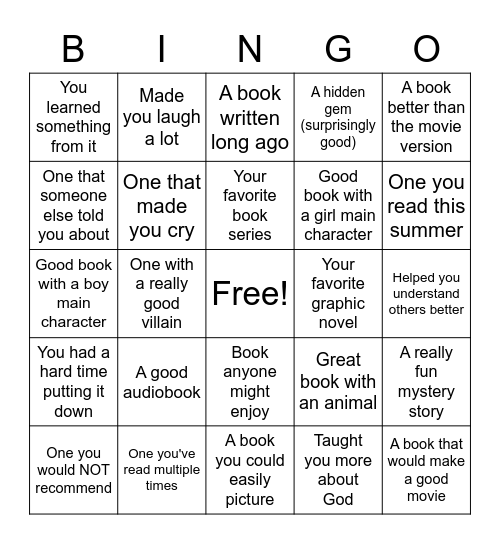 Book Bingo Card