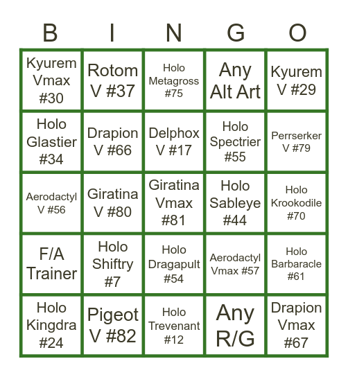 Pokemon Lost Abyss Bingo Card